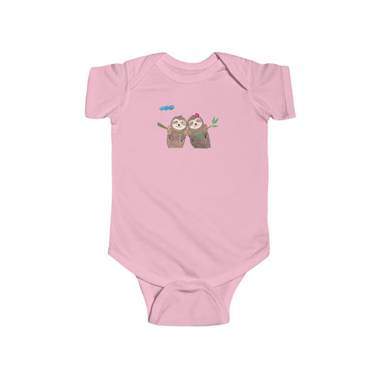 Two Cute Sloths Hanging on Branch - Infant Fine Jersey Bodysuit