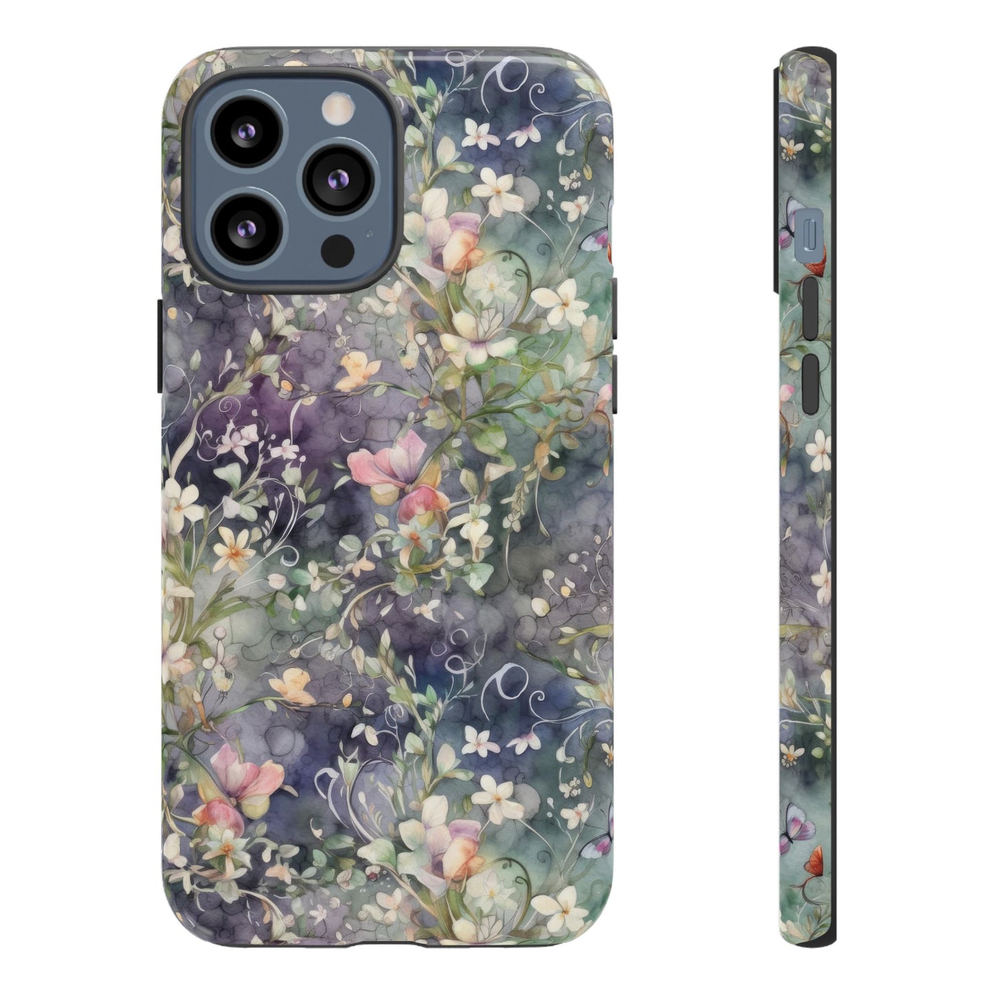 iPhone 13, iPhone 13 Mini, iPhone 13 Pro, iPhone 13 Pro Max - Watercolor Flowers Purple - Tough Phone Cases
