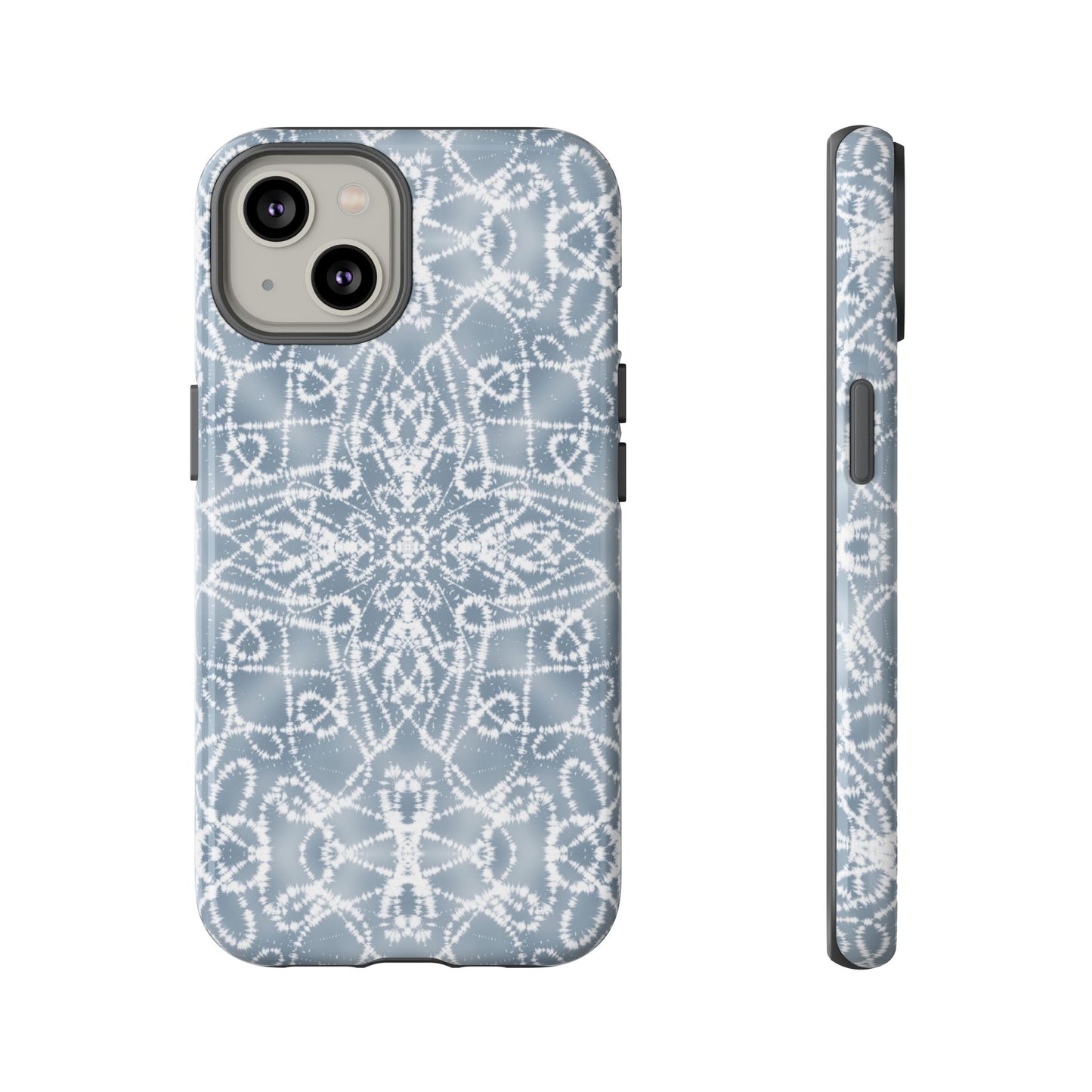 iPhone 14, 1Phone 14 Pro, iPhone 14 Plus, iPhone 14 Pro Max - Gray and White Batik - Tough Phone Cases