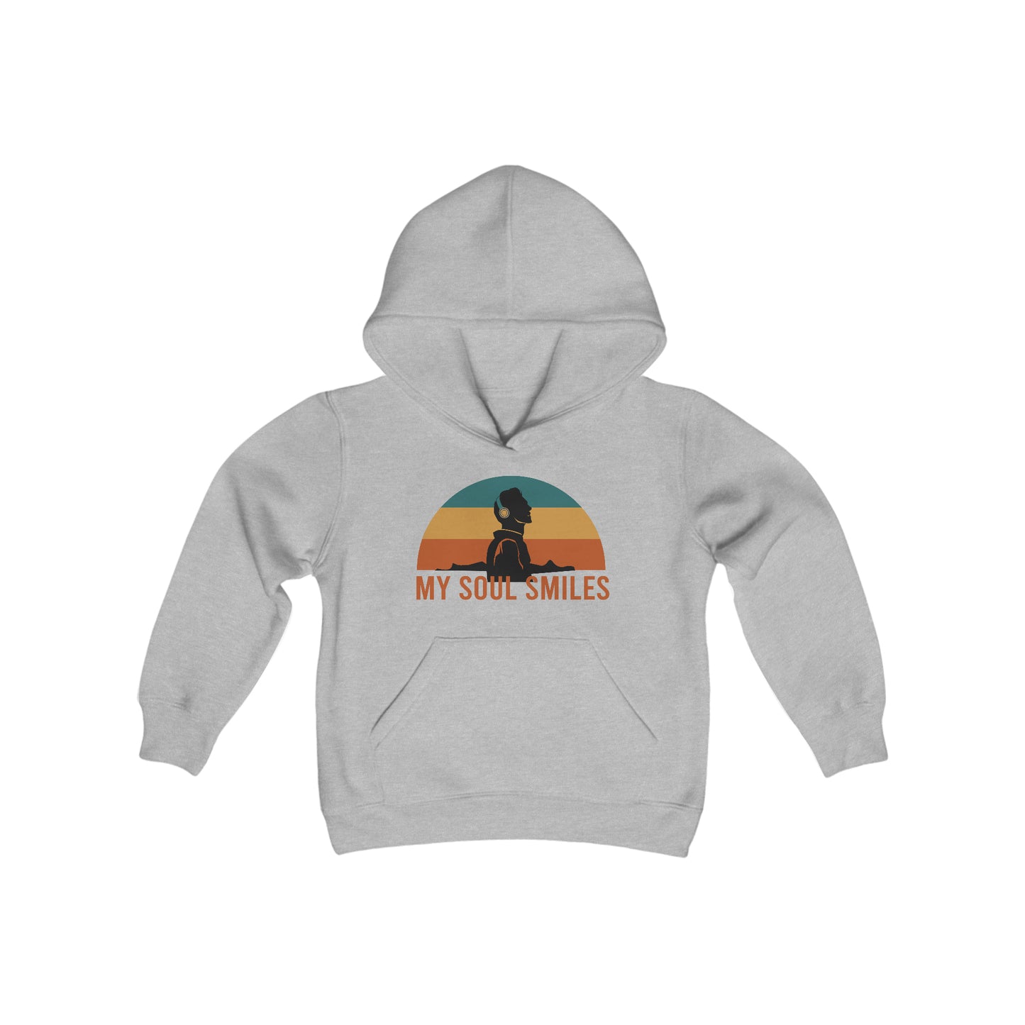 My Soul Smiles - Headphones - Retro Stripes - Music Lovers - Musicians - Youth Heavy Blend Hooded Sweatshirt