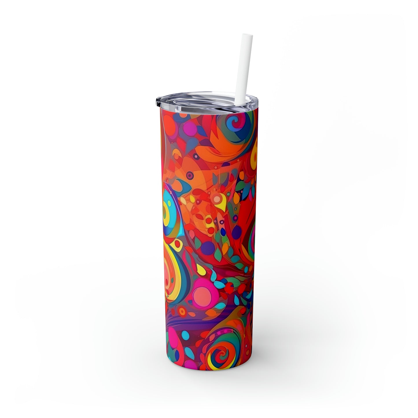 Vibrant Multicolor Abstract 9 - Skinny Tumbler with Straw, 20oz - Stainless Steel