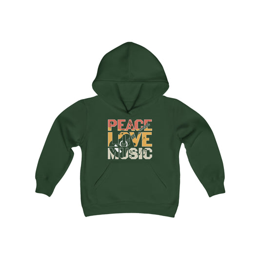 Peace - Love - Music - Guitar - Retro Sign - Music Lovers - Musicians - Youth Heavy Blend Hooded Sweatshirt