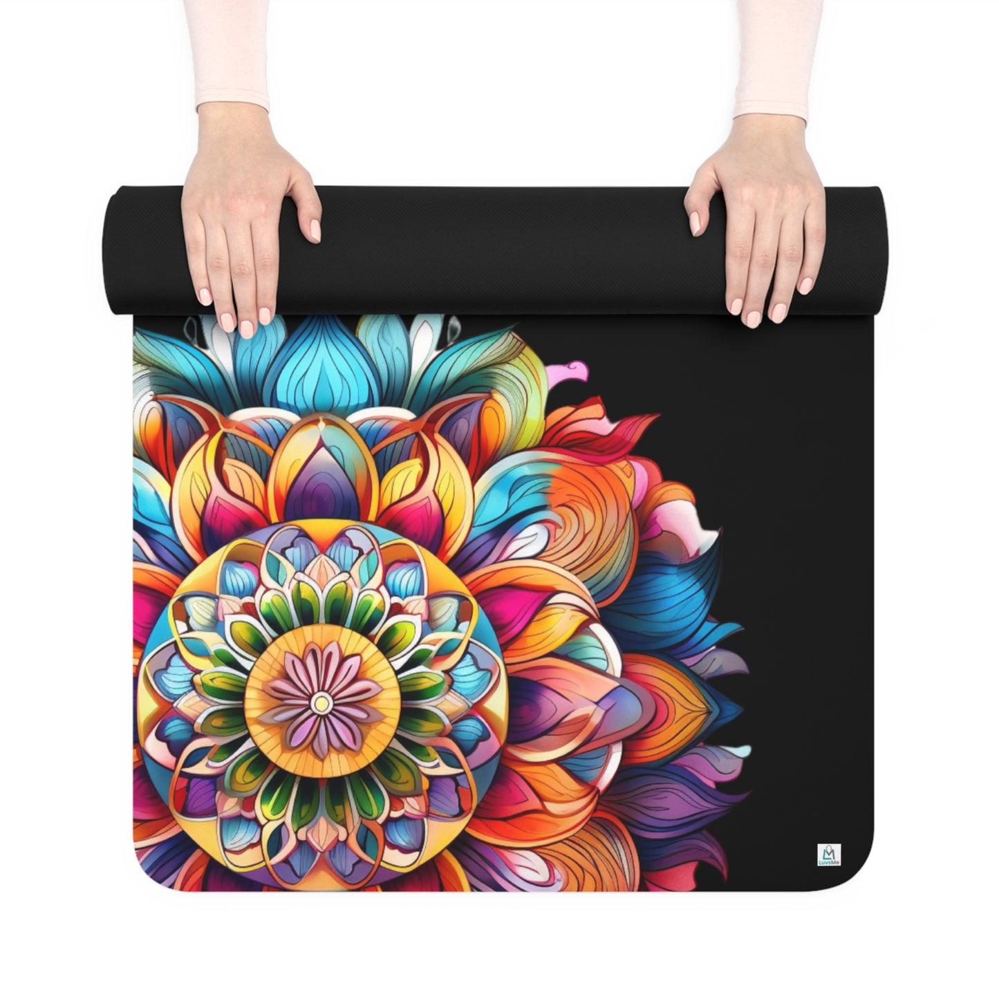 Beautiful Tri Rainbow Watercolor Mandala - Rubber Yoga Mat