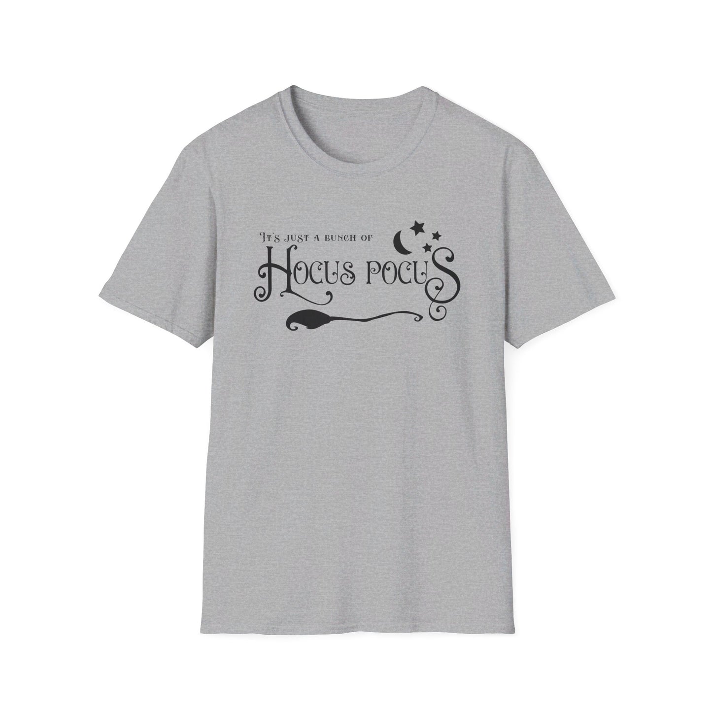 Halloween - It's Just a Bunch of Hocus Pocus - Witch - Broom - Stars - Moon - Unisex Softstyle T-Shirt