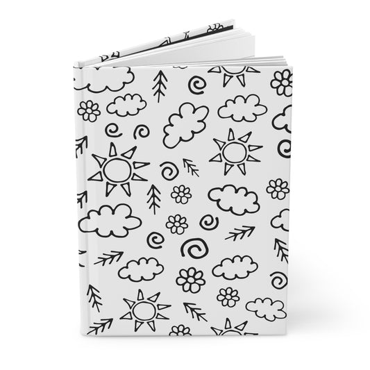 Beautiful Everyday Journaling  - Black and White Doodles - Sunshine, Flowers, and Clouds - Hardcover Journal Matte
