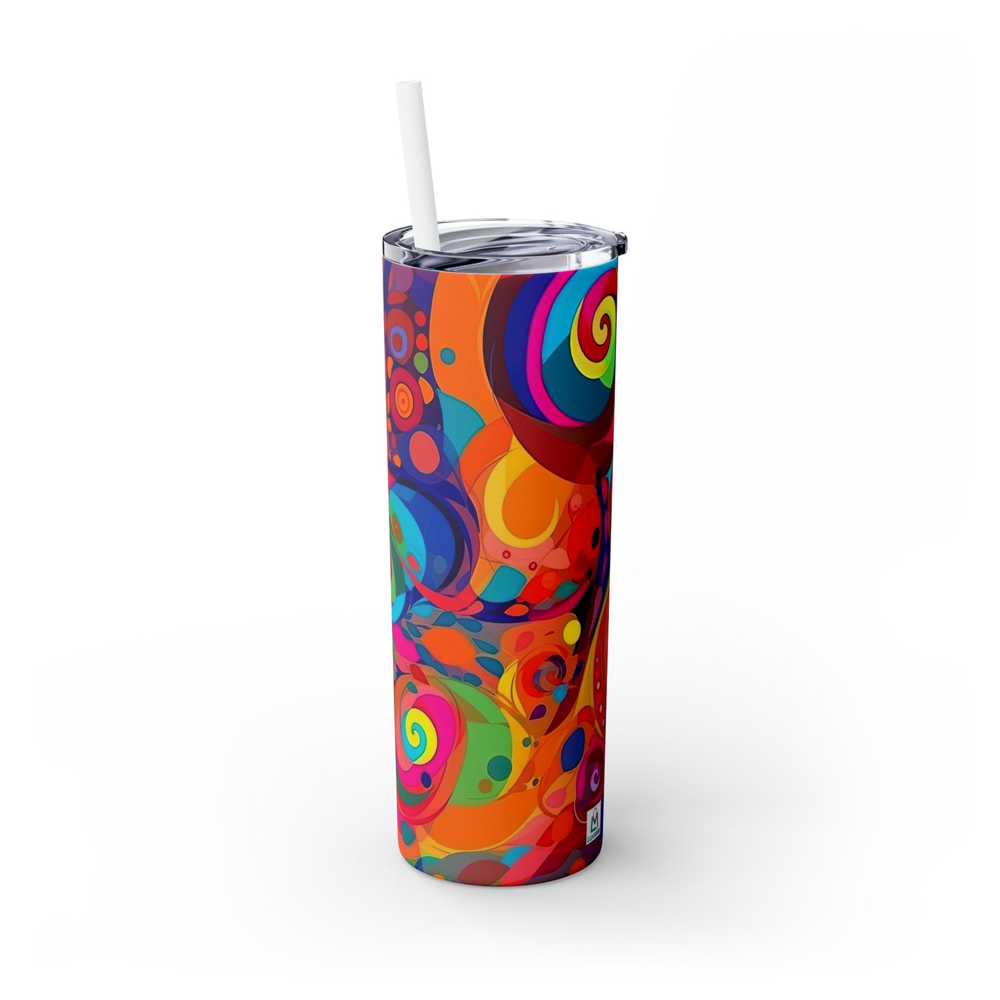 Vibrant Multicolor Abstract 9 - Skinny Tumbler with Straw, 20oz - Stainless Steel
