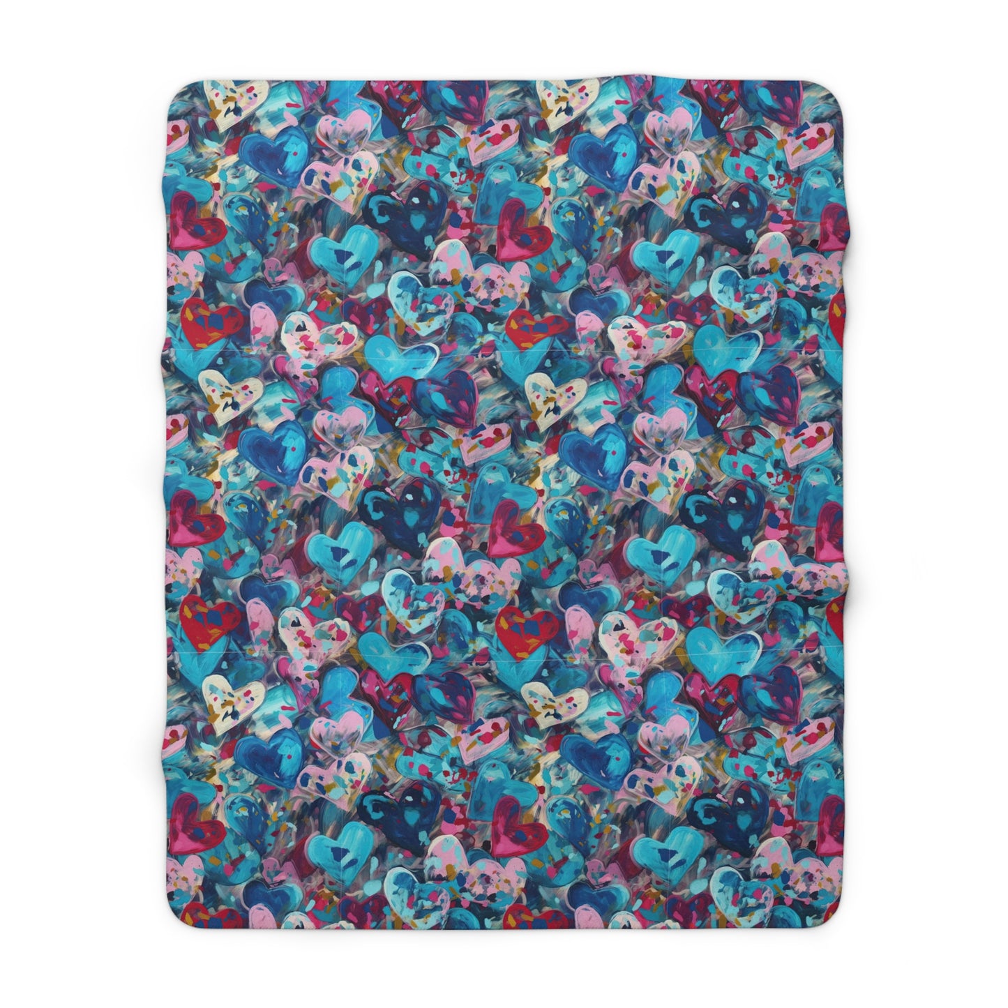 Beautiful, Cozy, Soft - Amazing - Multicolored Painted Hearts 3 - Sherpa Fleece Blanket