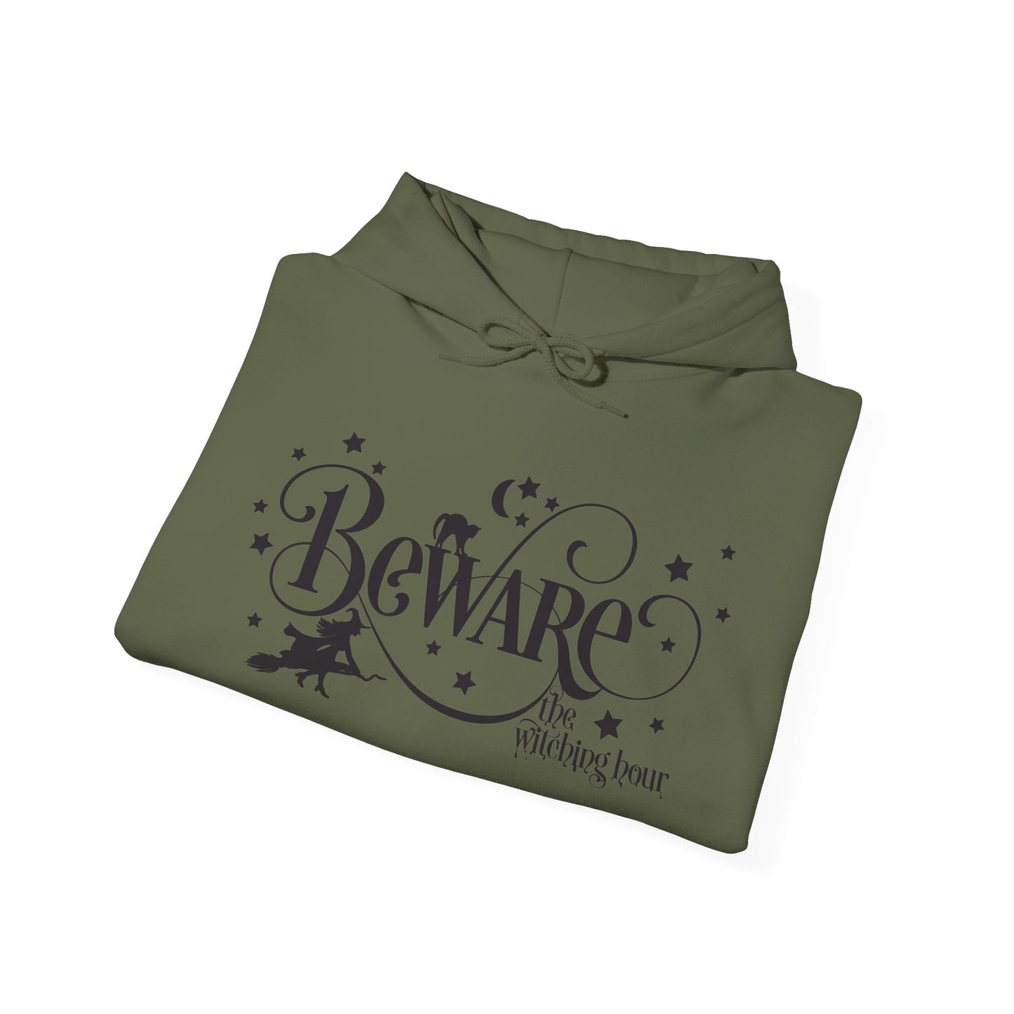 Halloween - Beware the Witching Hour - Witch - Broom - Stars - Moon - Unisex Heavy Blend Hooded Sweatshirt