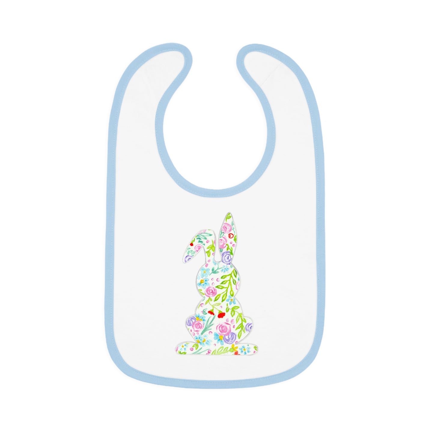 Watercolor Floral Bunny - Baby Contrast Trim Jersey Bib