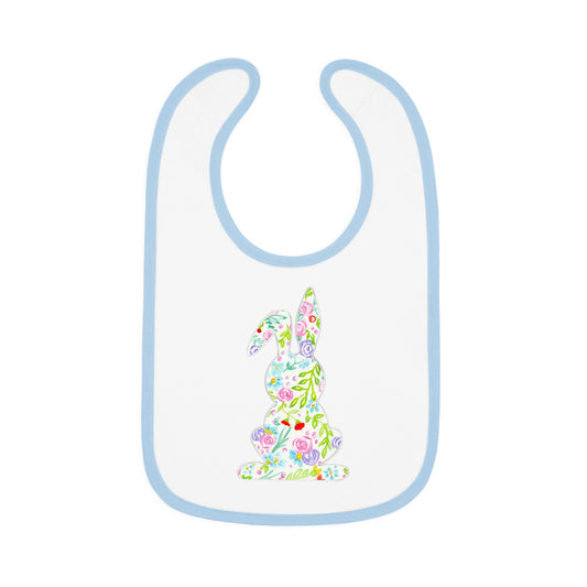 Watercolor Floral Bunny - Baby Contrast Trim Jersey Bib