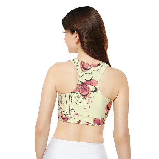 Fully Lined, Padded Sports Bra - Pink Butterflies