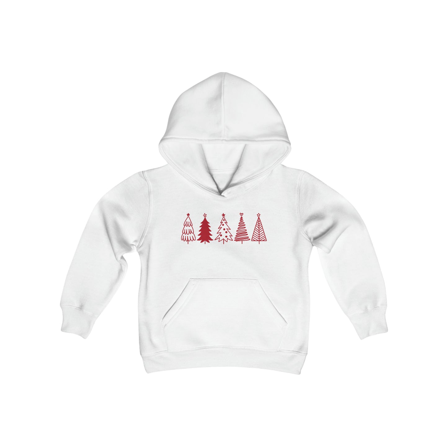 Christmas Trees - Hand Drawn - Funny Christmas - Fun Winter - Cute Winter Words - Youth Heavy Blend Hooded Sweatshirt