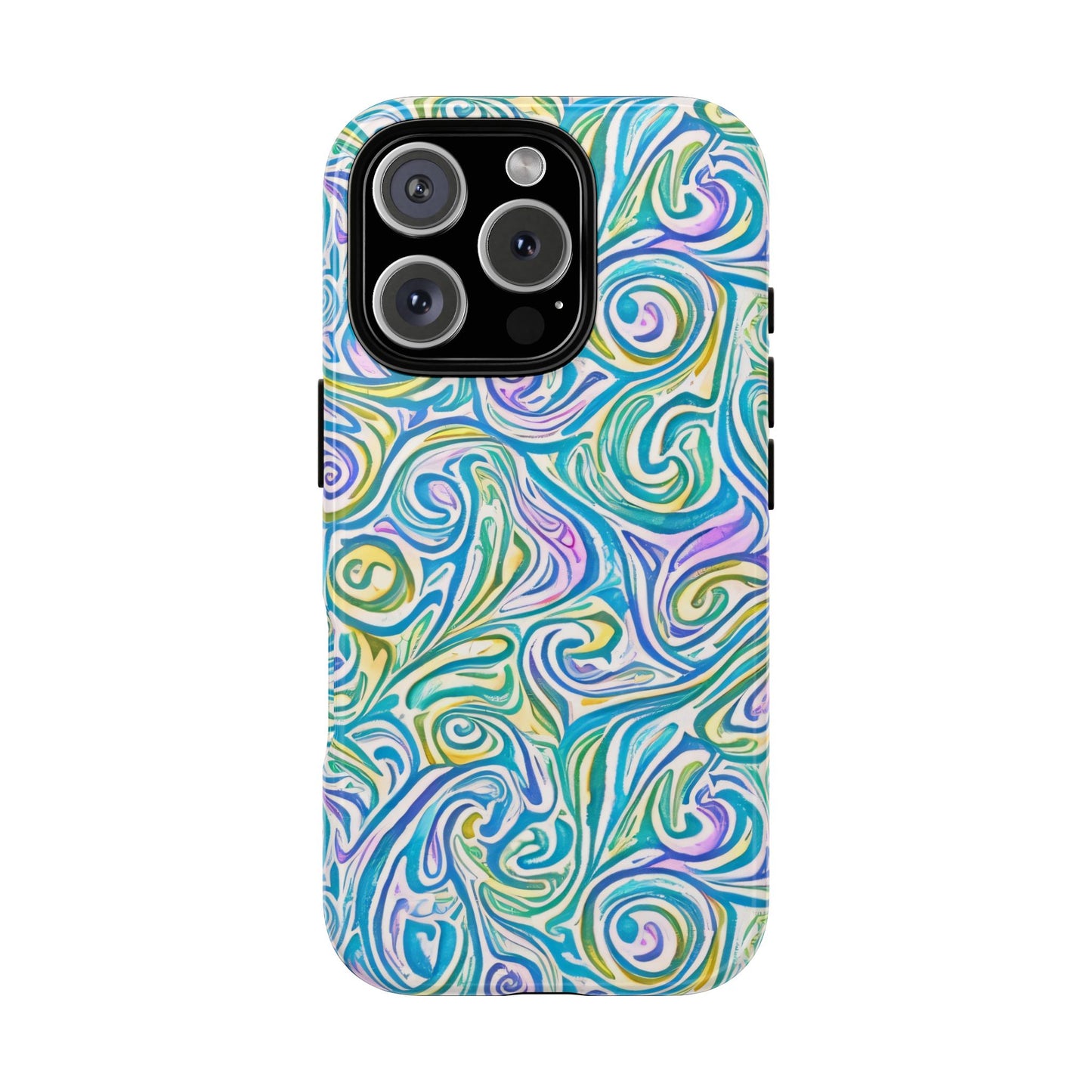 iPhone 16 and iPhone 15 Series - Abstract Swirl - Blue, Yellow, Purple, Green - Tough Phone Cases