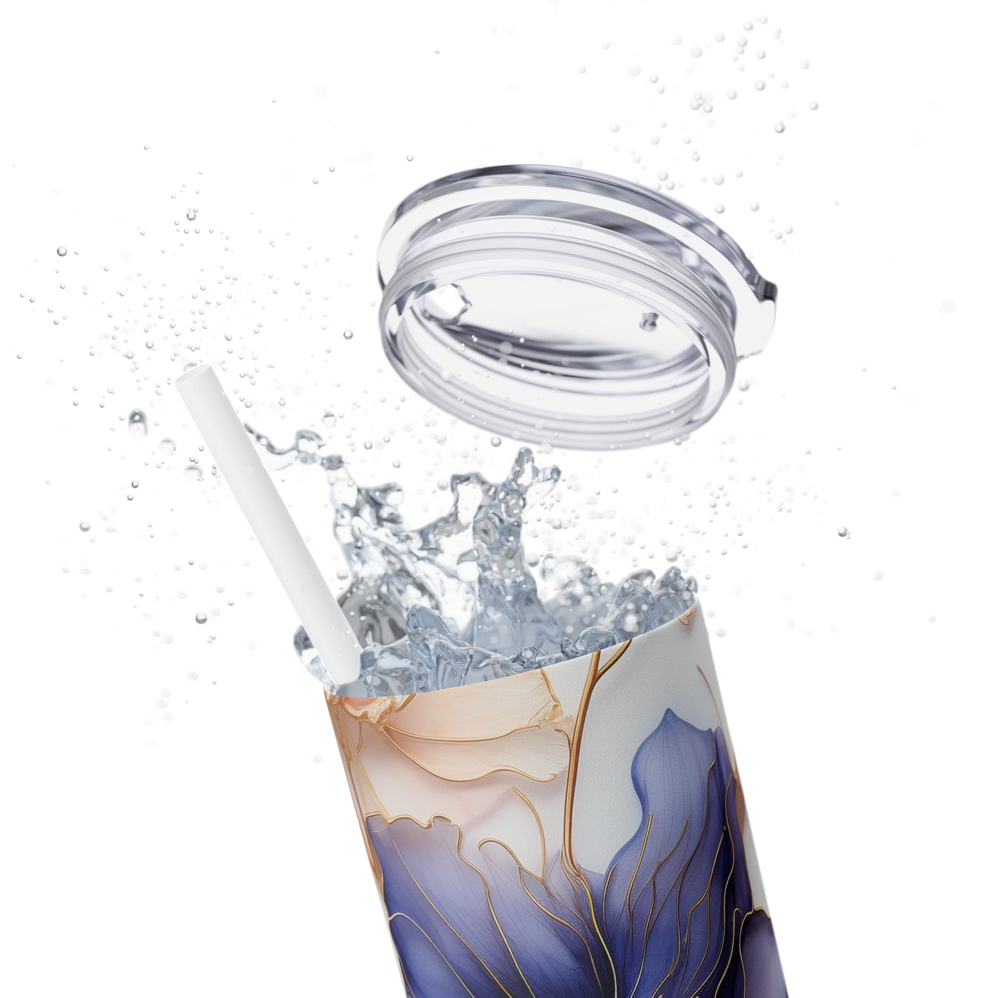 Beautiful Purple Flowers Watercolor 12 - Skinny Tumbler with Straw, 20oz - Stainless Steel