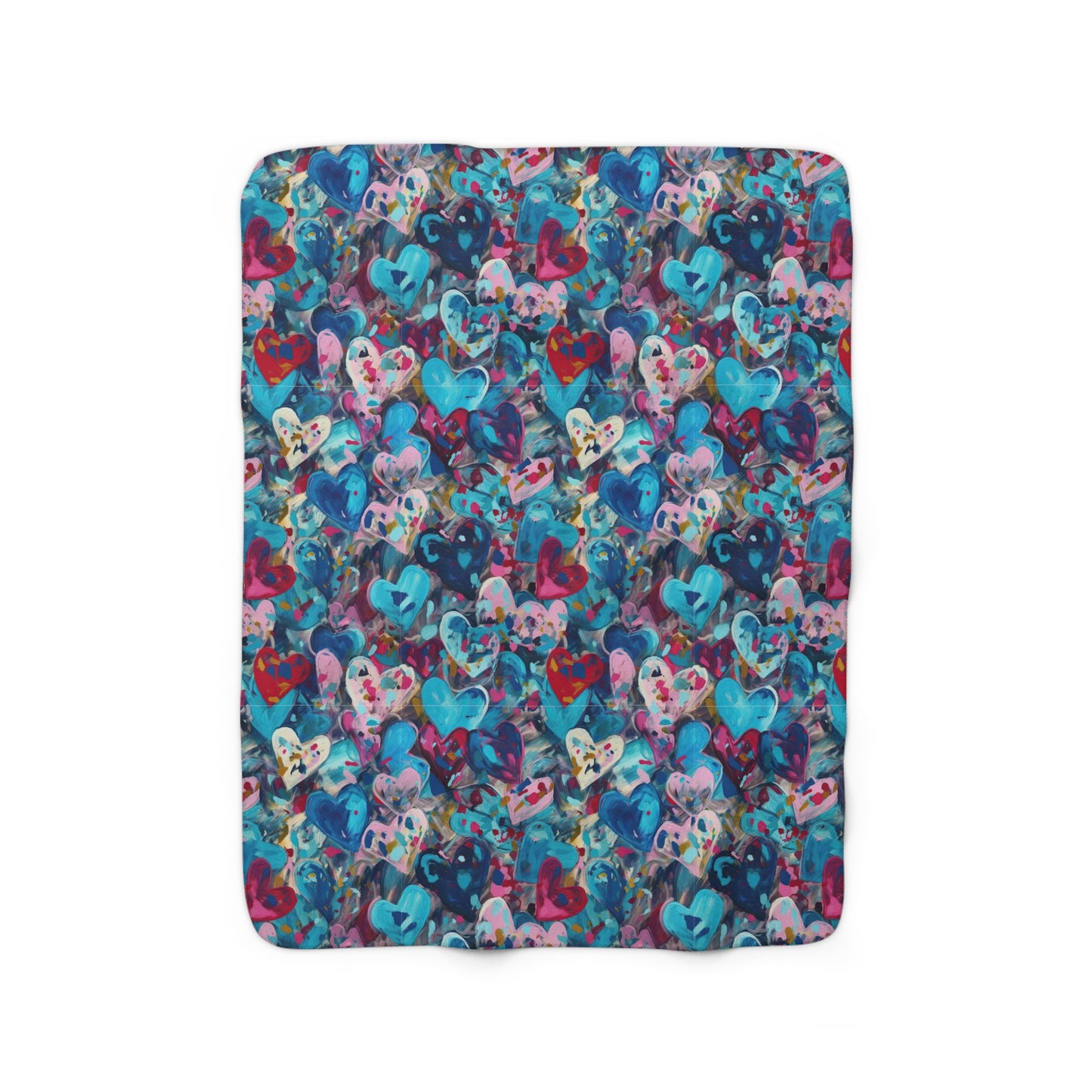 Beautiful, Cozy, Soft - Amazing - Multicolored Painted Hearts 3 - Sherpa Fleece Blanket