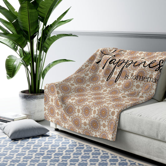 Beautiful, Cozy, Soft - Amazing - Yellow Boho Mandala 15 - Happiness is homemade - Inspirational Quote - Sherpa Fleece Blanket
