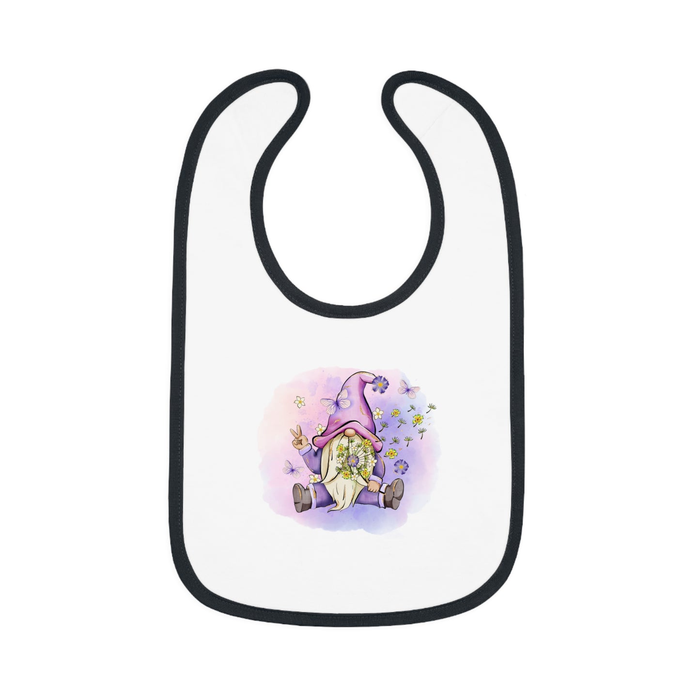 Peace Gnome - Purple - Baby Contrast Trim Jersey Bib