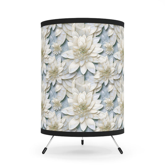 Beautiful and Unique - White Lotus Mosaic 7 - Tripod Lamp with High-Res Printed Shade, US\CA plug