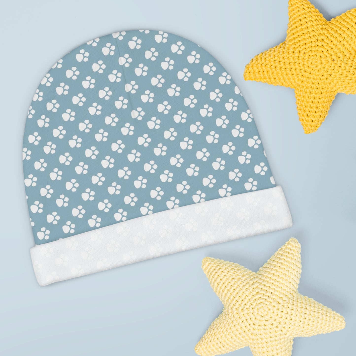 Blue with White Paw Prints - Super Cute - Baby Beanie