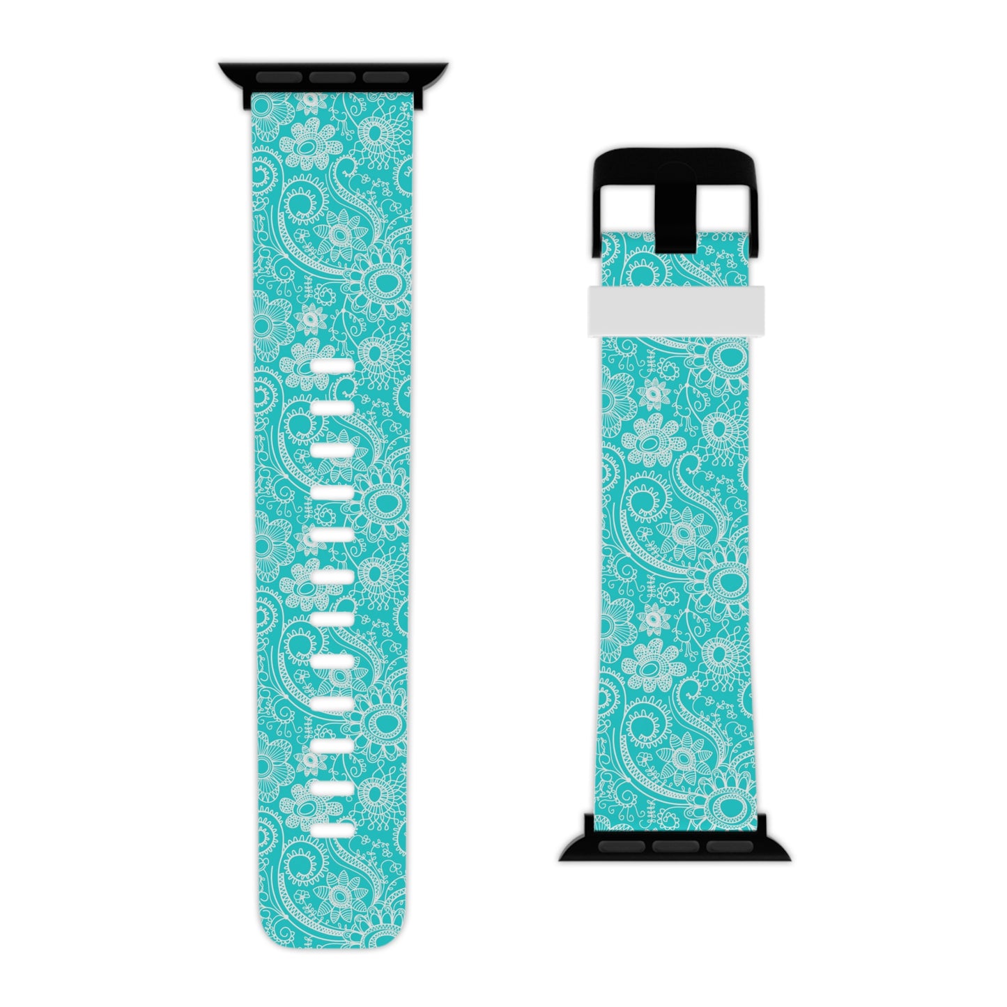 Teal and White Flowers - Watch Band for Apple Watch