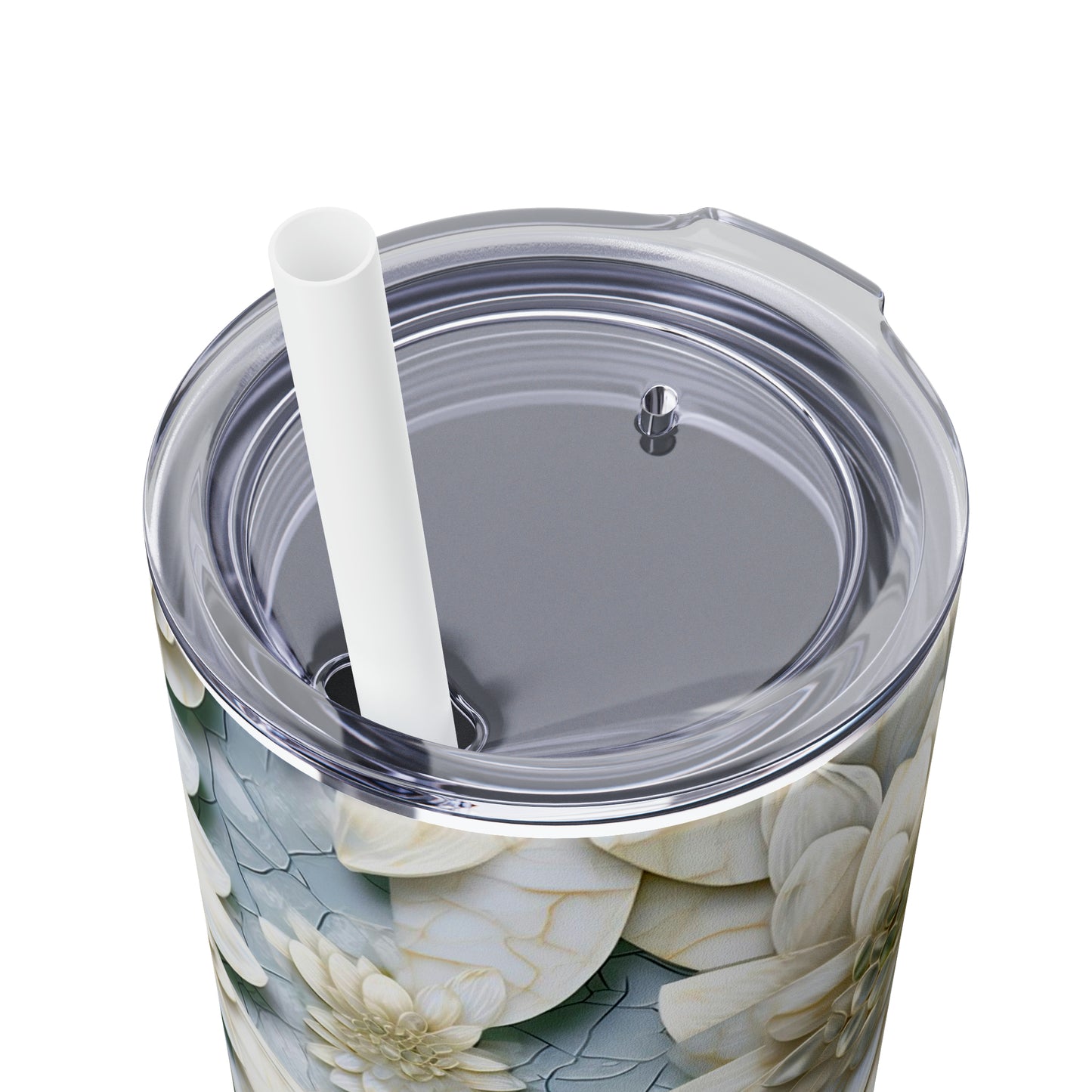 Mosaic White Lotus 7 - Skinny Tumbler with Straw, 20oz - Stainless Steel
