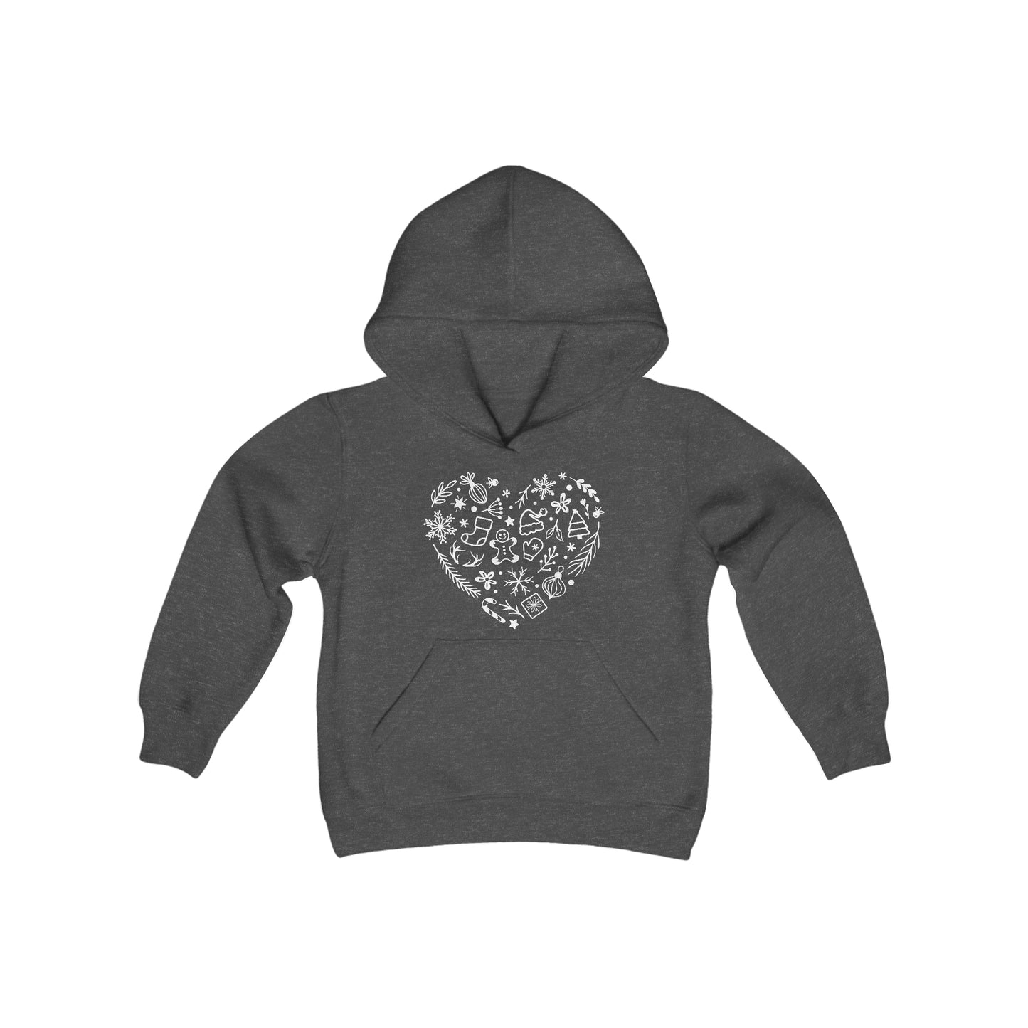 Christmas Doodles Heart - Funny Christmas - Hand Drawn - Funny Christmas - Fun Winter - Youth Heavy Blend Hooded Sweatshirt