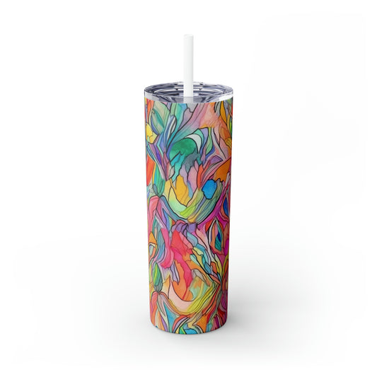 Multicolor Rainbow Watercolor Abstract - Skinny Tumbler with Straw, 20oz - Stainless Steel