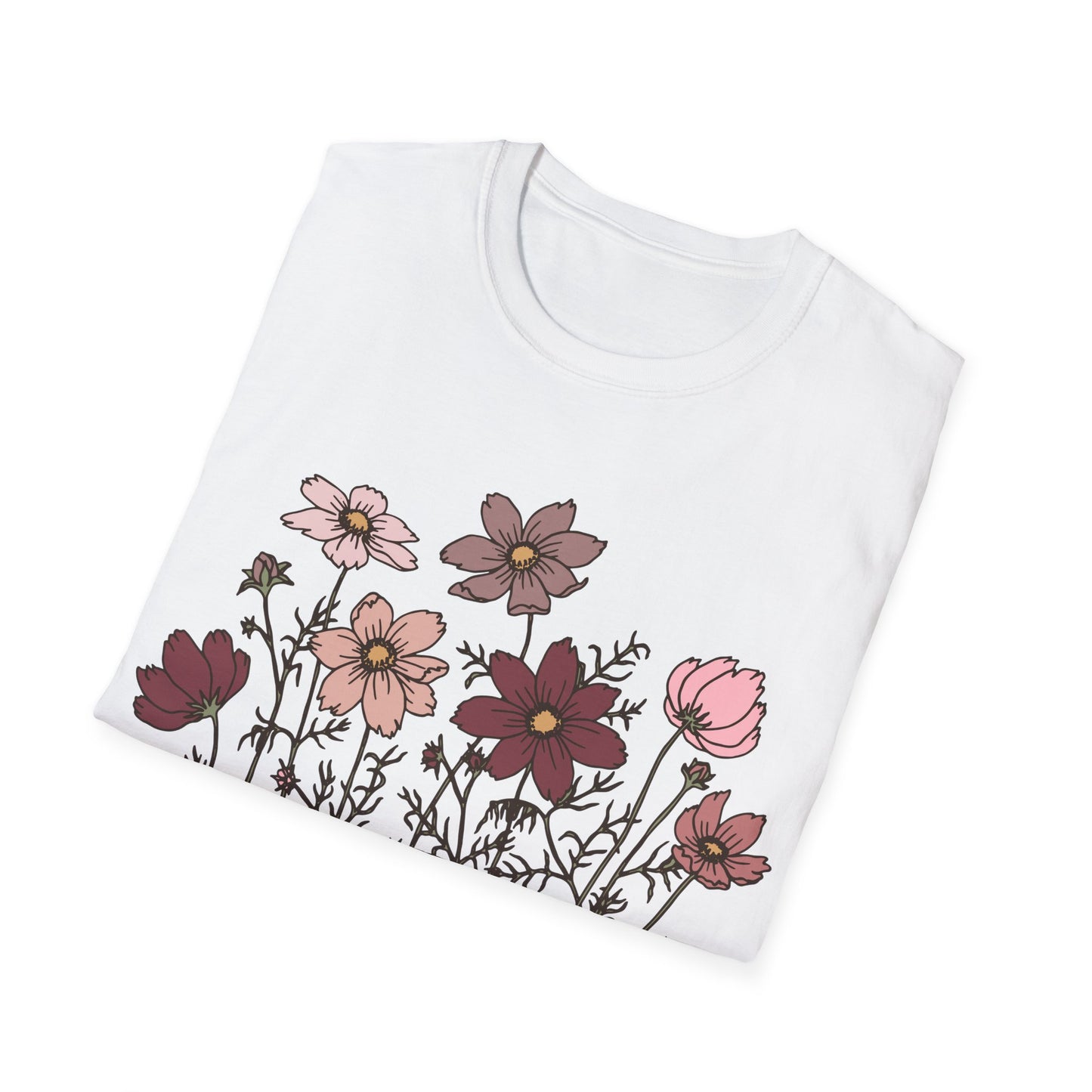 Vintage Cassette Tape with Flowers - Pink - Unisex Softstyle T-Shirt