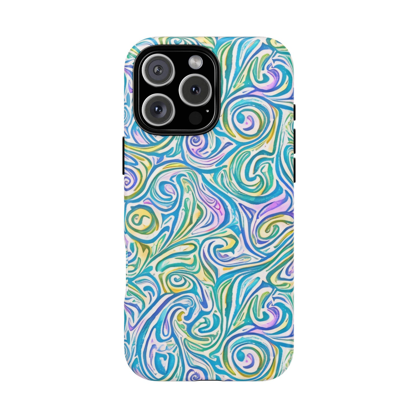 iPhone 16 and iPhone 15 Series - Abstract Swirl - Blue, Yellow, Purple, Green - Tough Phone Cases