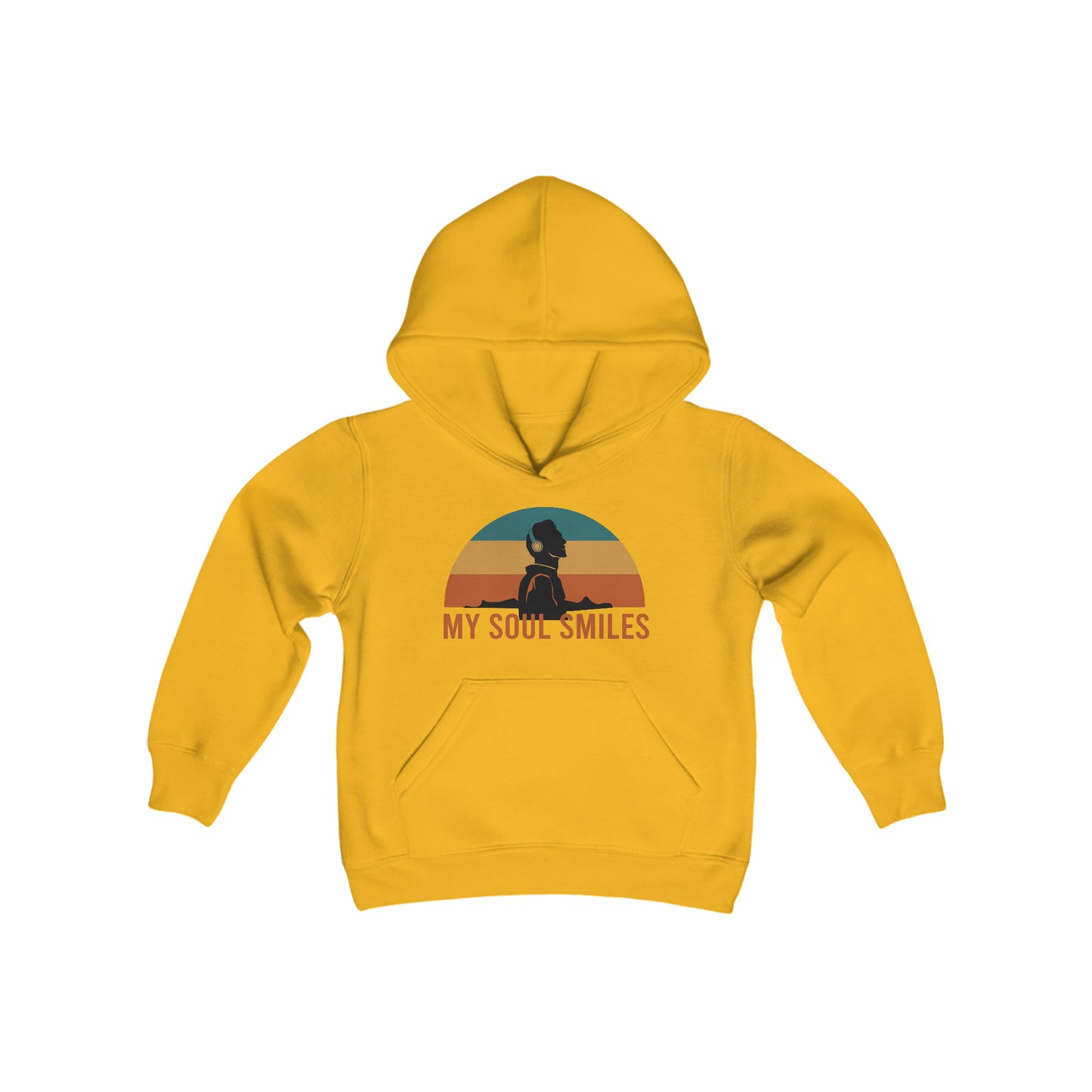 My Soul Smiles - Headphones - Retro Stripes - Music Lovers - Musicians - Youth Heavy Blend Hooded Sweatshirt