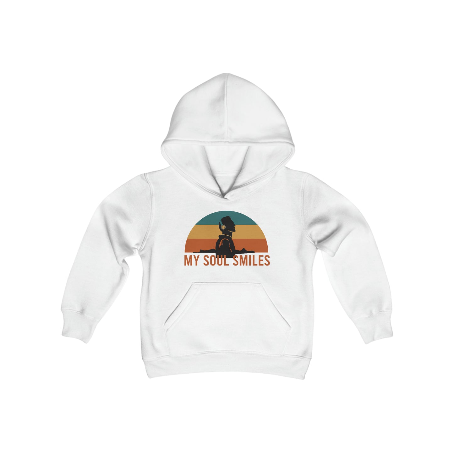 My Soul Smiles - Headphones - Retro Stripes - Music Lovers - Musicians - Youth Heavy Blend Hooded Sweatshirt