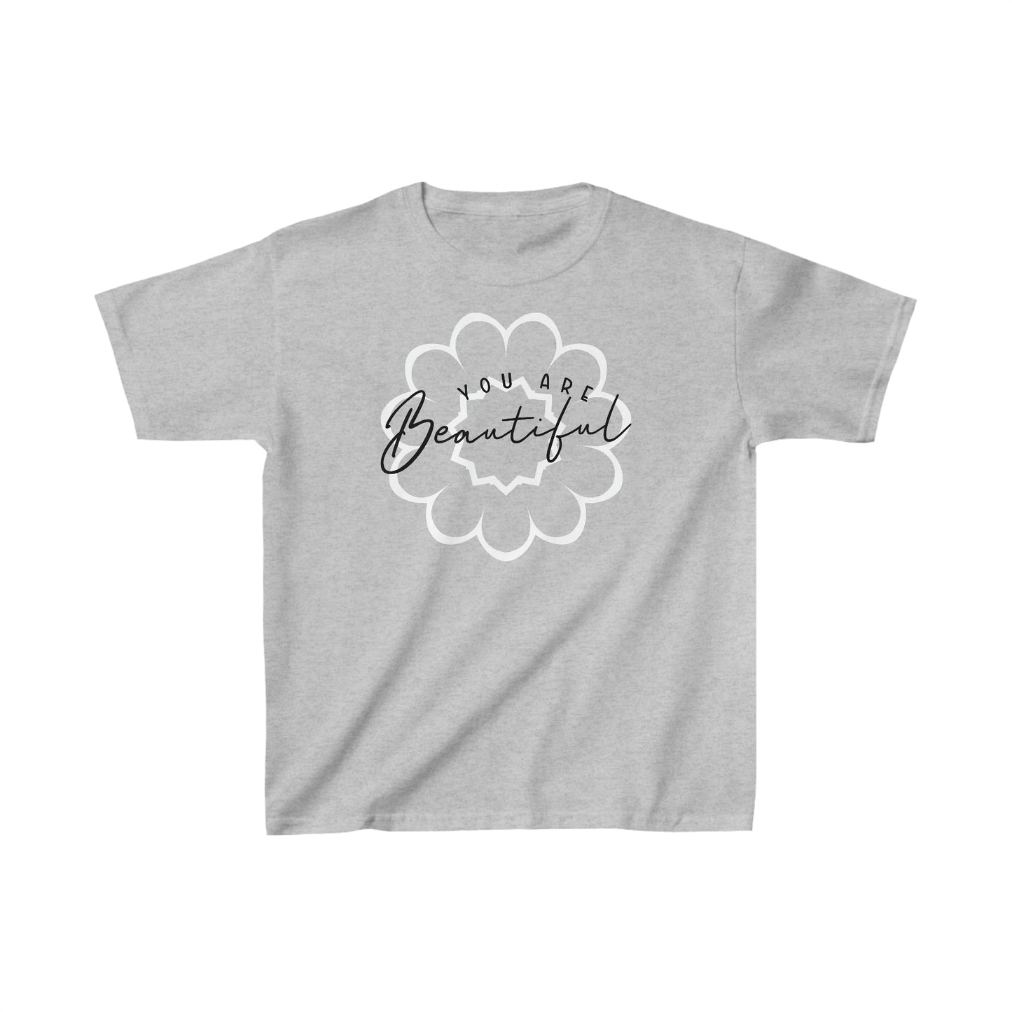 You are Beautiful - White Flower - Kids Heavy Cotton Tee