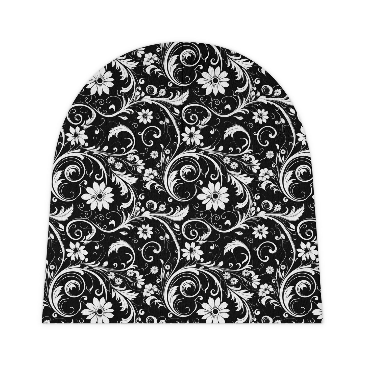 Black with White Flowers - Super Cute - Baby Beanie