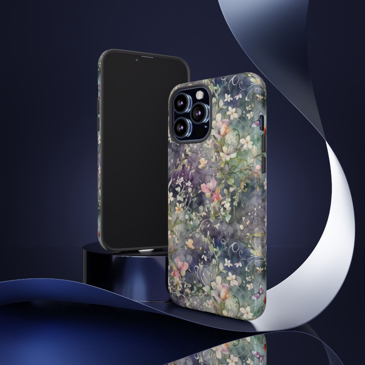 iPhone 13, iPhone 13 Mini, iPhone 13 Pro, iPhone 13 Pro Max - Watercolor Flowers Purple - Tough Phone Cases
