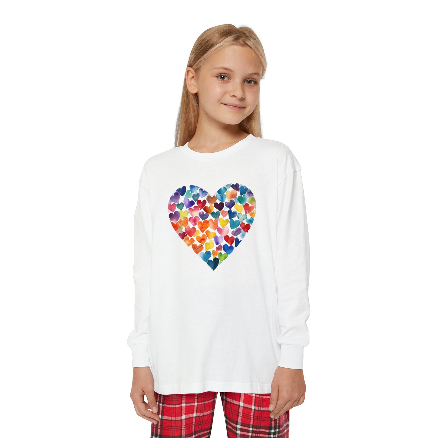 Heart of Hearts - Watercolor - Rainbow - Multicolor - Youth Long Sleeve Pajama Set