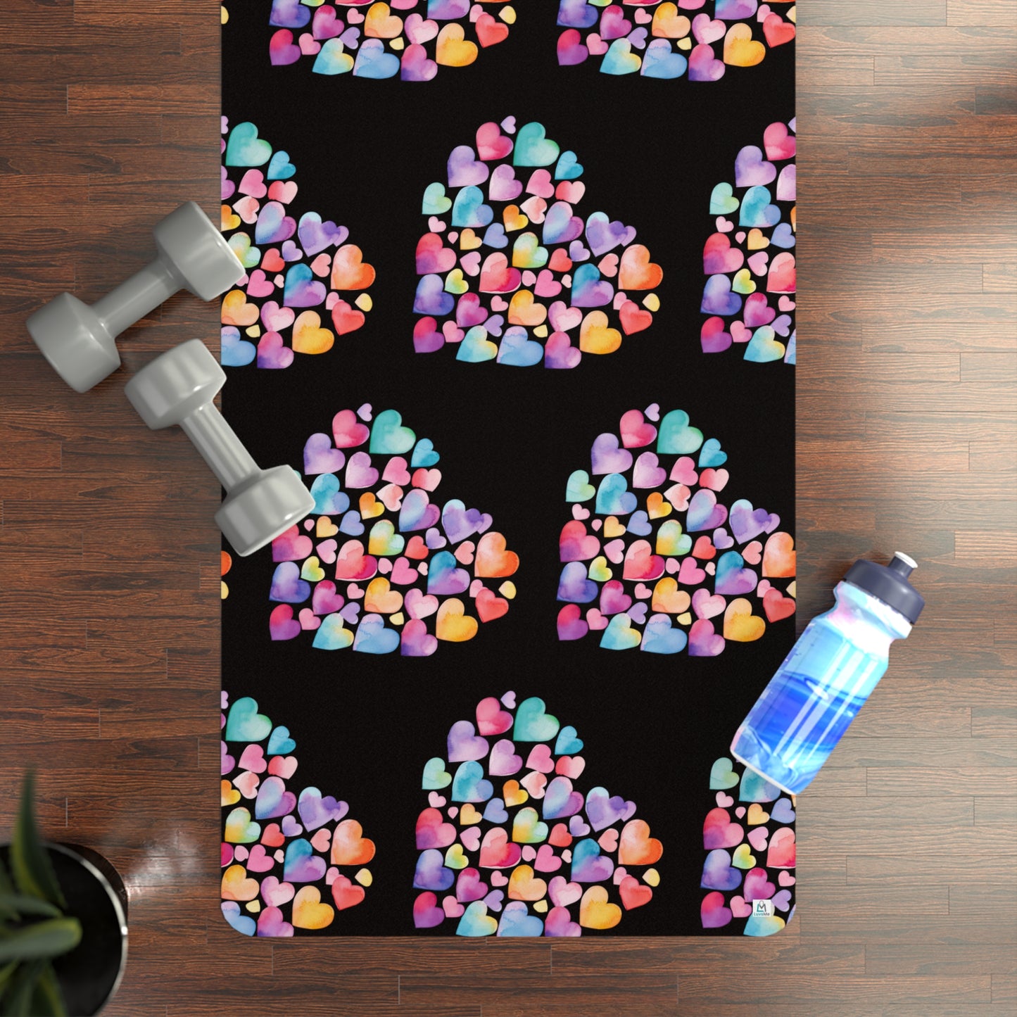 Hearts of Hearts - Watercolor - Rainbow - Rubber Yoga Mat