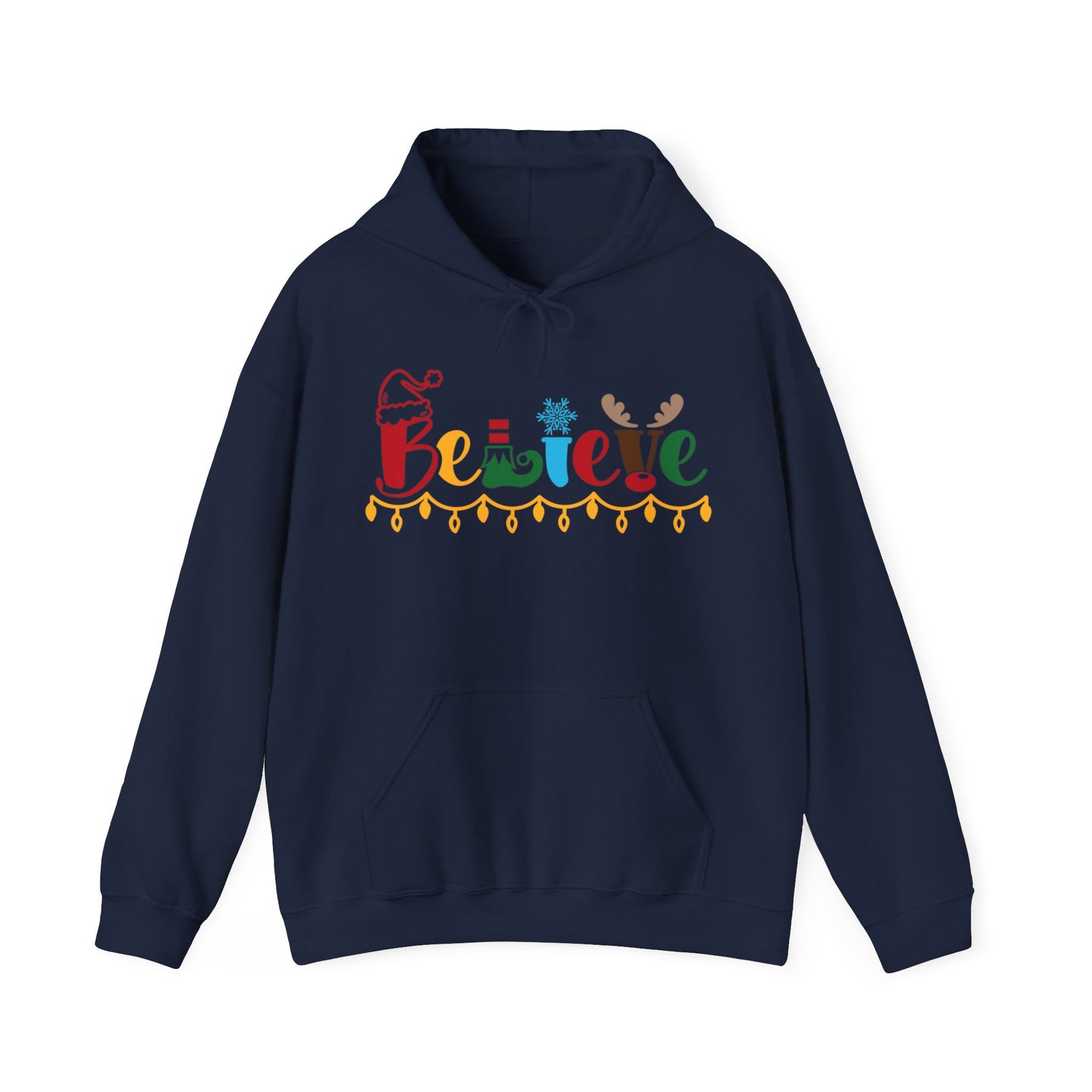 Believe - Santa hat, Elf, Reindeer, Snowflake - Funny Christmas - Unisex Heavy Blend™ Hooded Sweatshirt