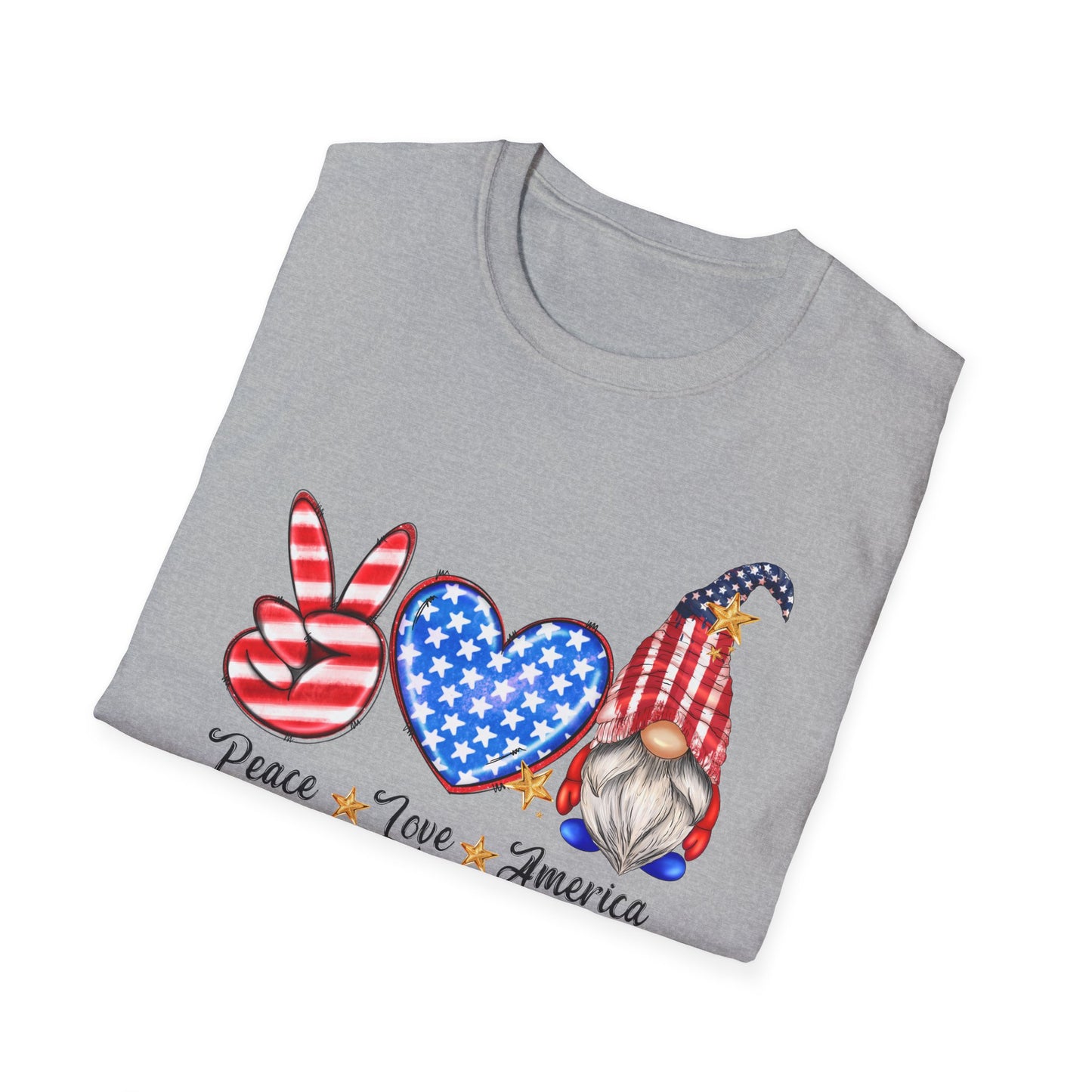 Peace, Love, America Gnomes - 4th of July - Independence Day - Unisex Softstyle T-Shirt