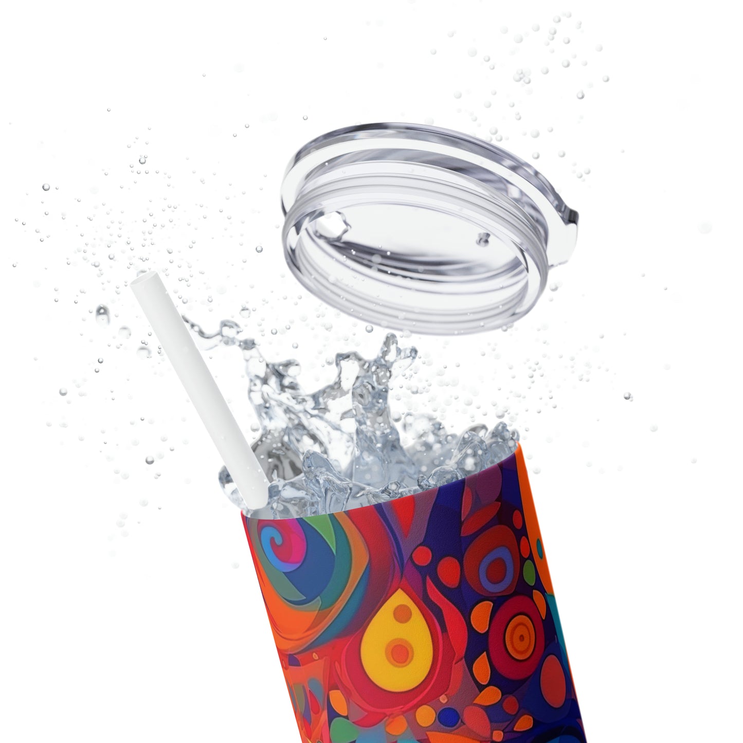 Vibrant Multicolor Abstract 9 - Skinny Tumbler with Straw, 20oz - Stainless Steel