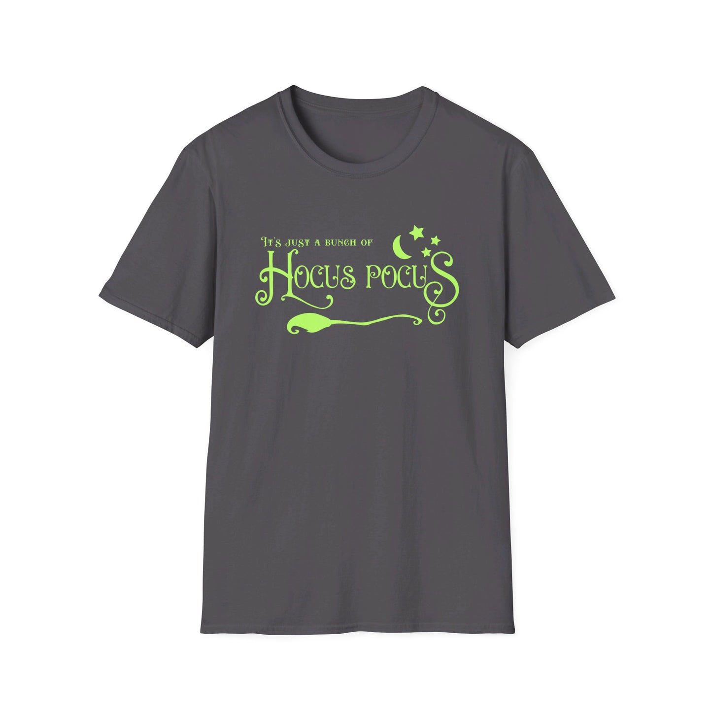 Halloween - It's Just a Bunch of Hocus Pocus - Witch - Broom - Stars - Moon - Unisex Softstyle T-Shirt