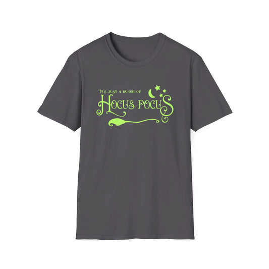 Halloween - It's Just a Bunch of Hocus Pocus - Witch - Broom - Stars - Moon - Unisex Softstyle T-Shirt