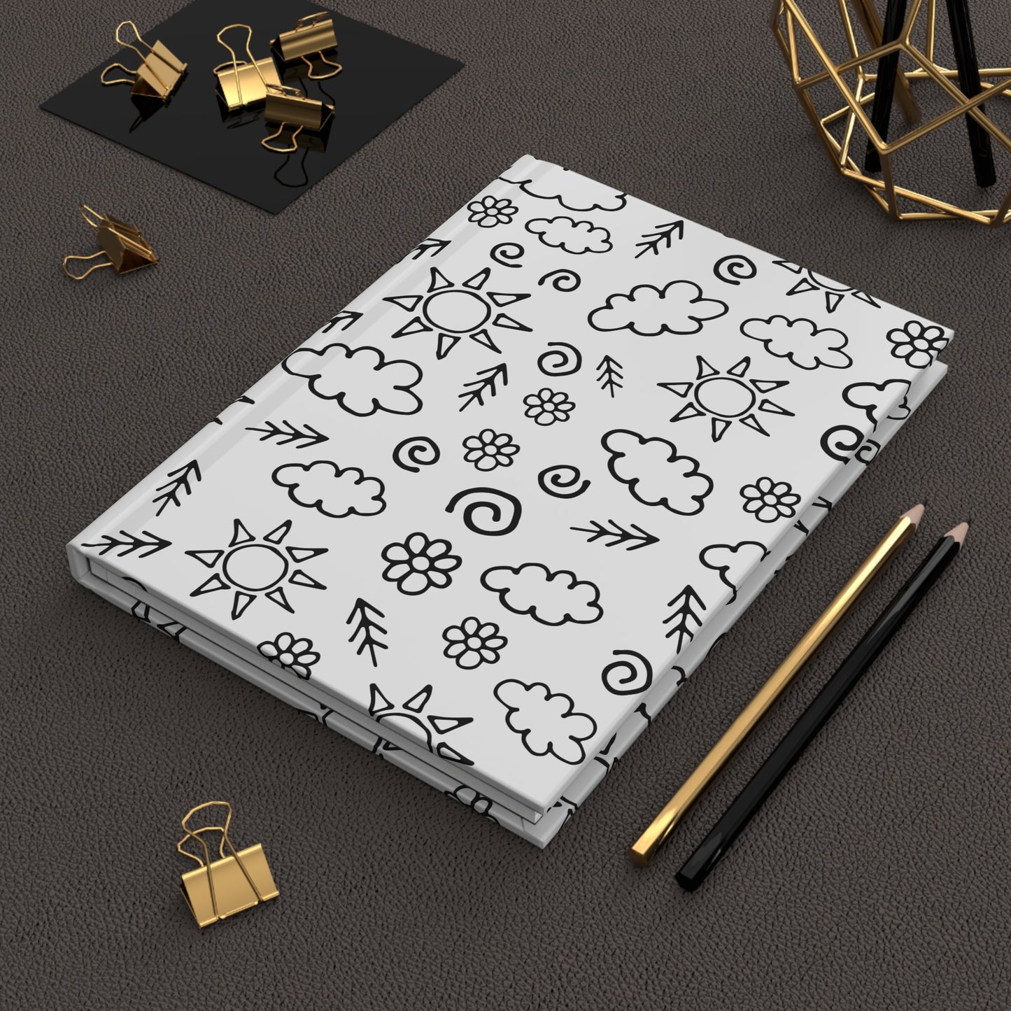 Beautiful Everyday Journaling  - Black and White Doodles - Sunshine, Flowers, and Clouds - Hardcover Journal Matte