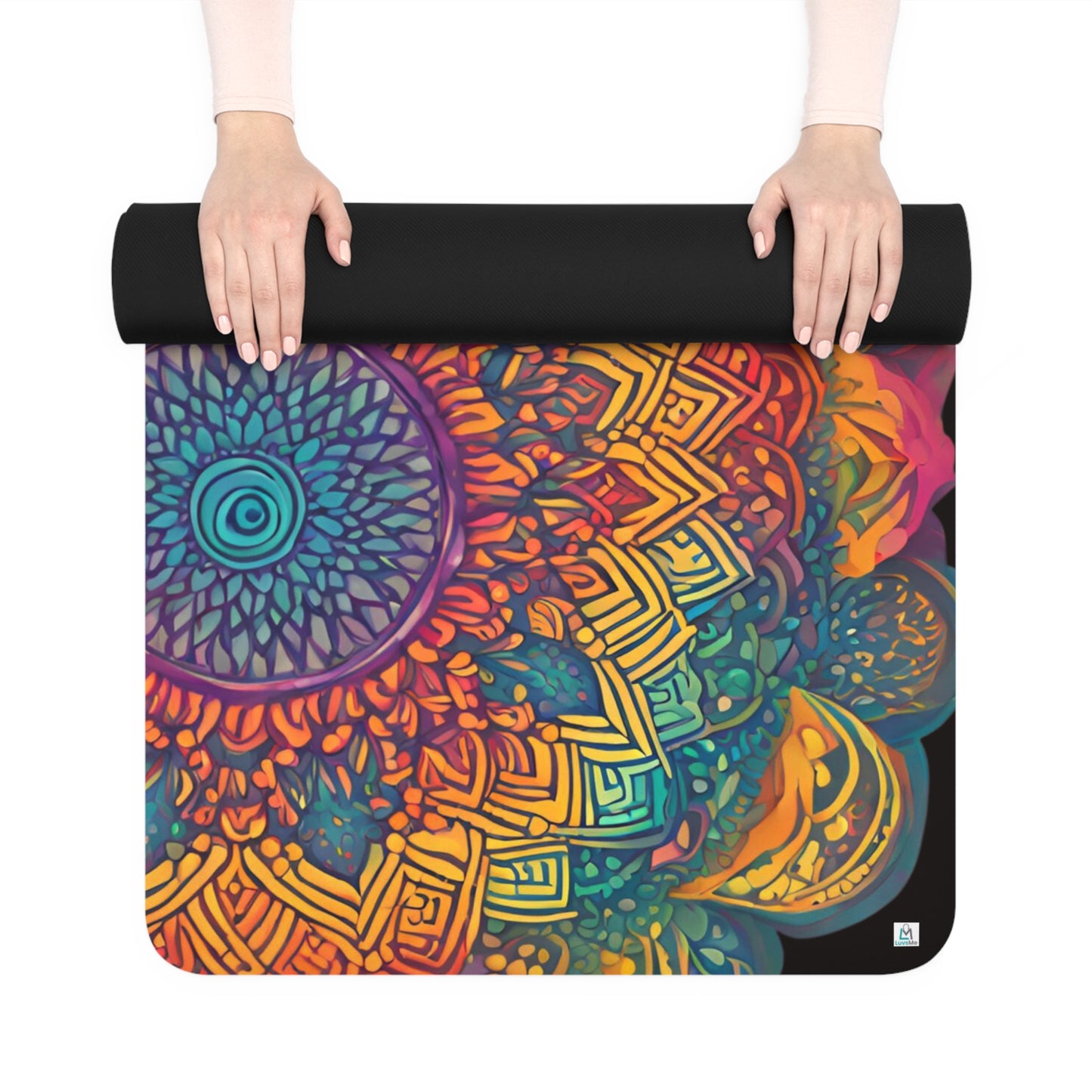 Beautiful Dual Rainbow Watercolor Mandala - Rubber Yoga Mat