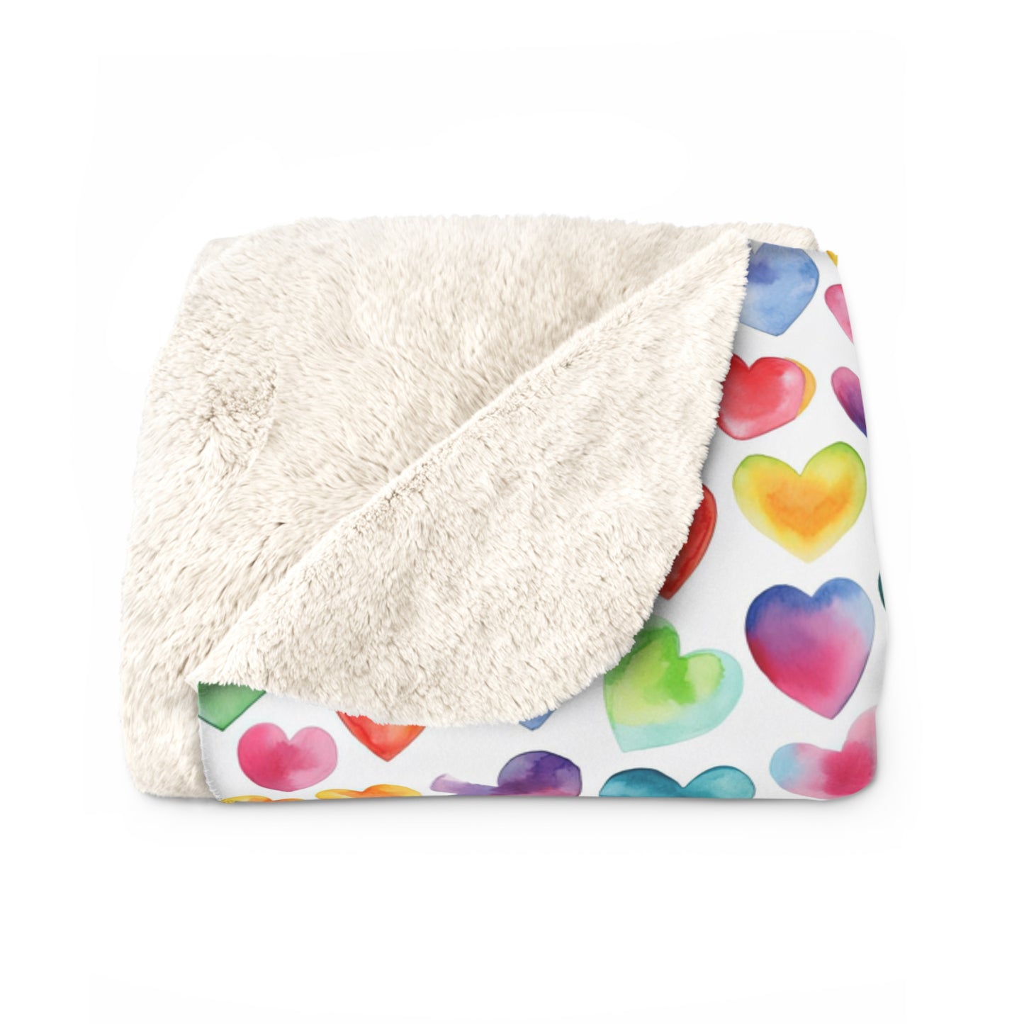 Watercolor Hearts - Rainbow - Multi - Beautiful, Shabby Chic, Boho, Fun - Sherpa Fleece Blanket