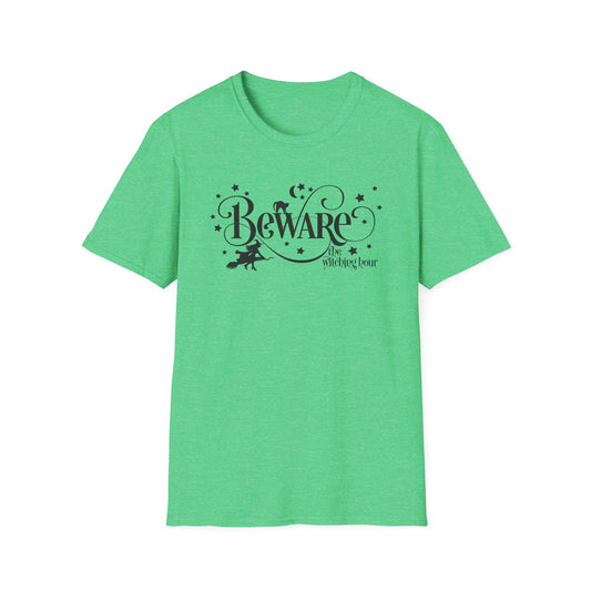 Halloween - Beware the Witching Hour - Witch - Broom - Stars - Moon - Unisex Softstyle T-Shirt