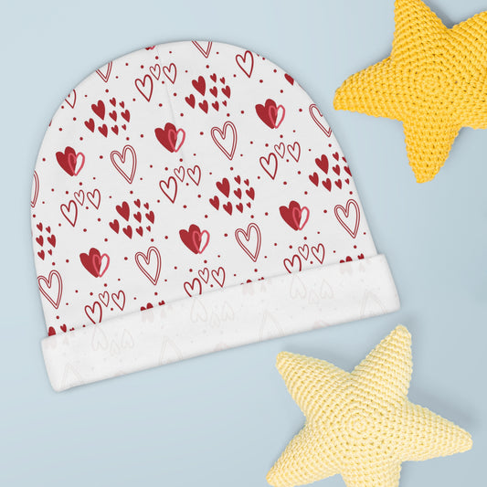 White and Red Hearts - Super Cute - Baby Beanie