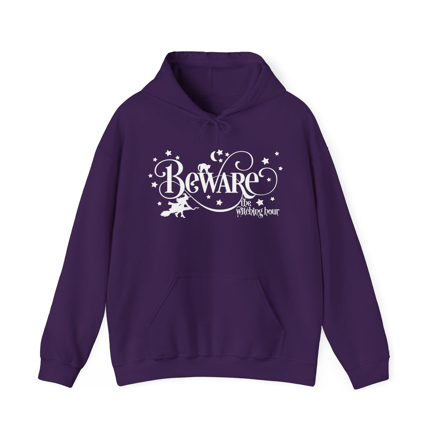 Halloween - Beware the Witching Hour - Witch - Broom - Stars - Moon - Unisex Heavy Blend Hooded Sweatshirt