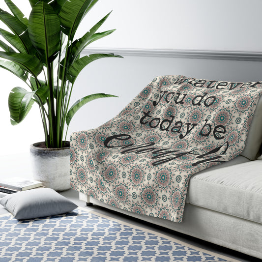 Beautiful, Cozy, Soft - Amazing - Blue Boho Mandala 10 - Let Whatever You Do Today Be Enough - Inspirational Quote - Sherpa Fleece Blanket
