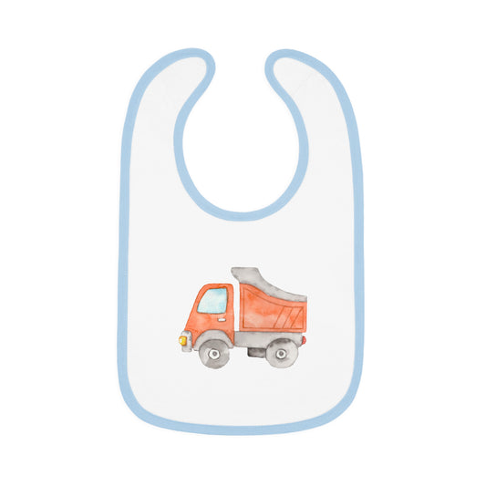 Watercolor Dump Truck - Orange - Baby Contrast Trim Jersey Bib