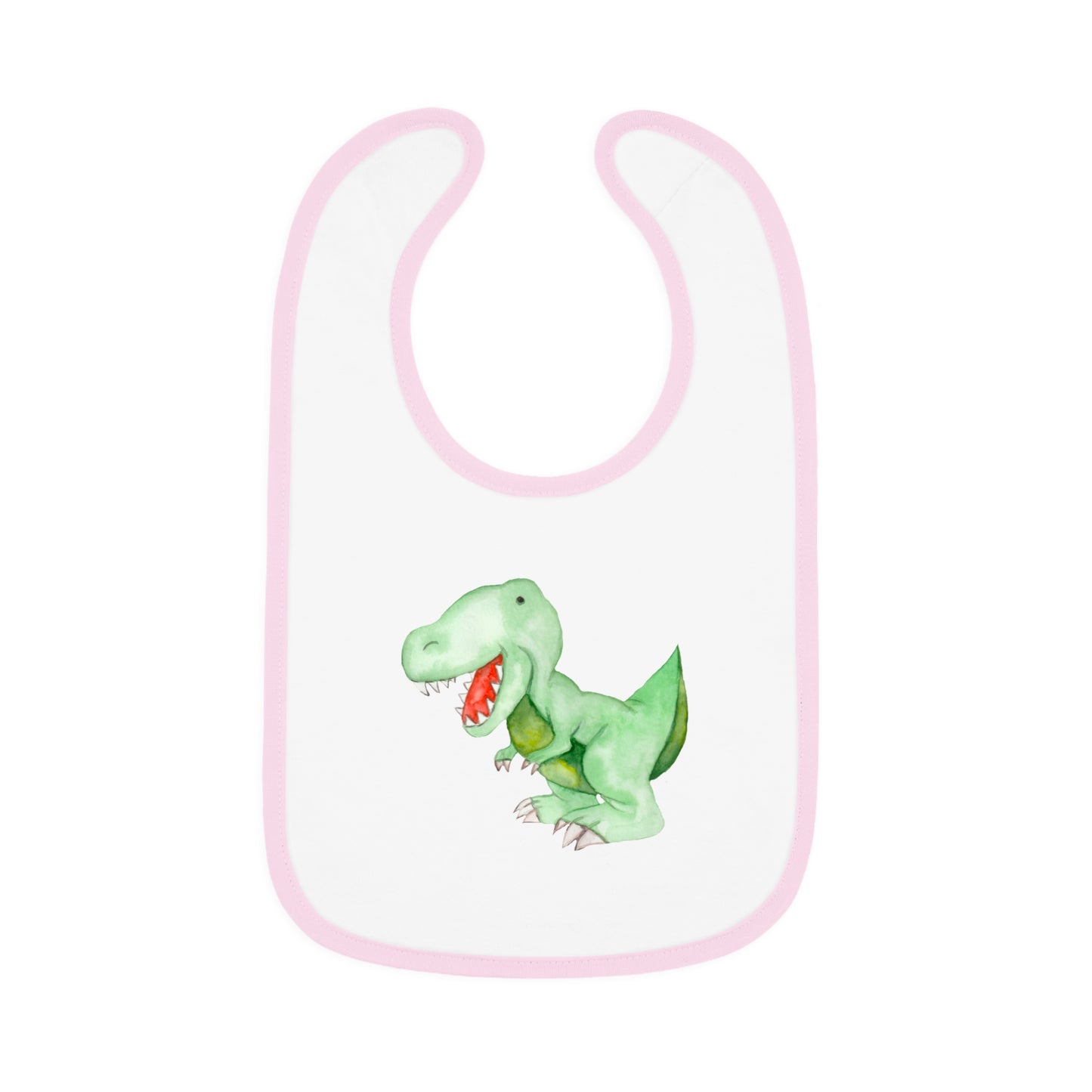 Watercolor Dinosaur - T-Rex - Baby Contrast Trim Jersey Bib